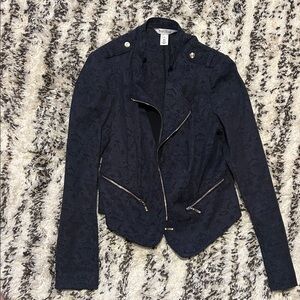 White House Black Market Navy Blazer with Zipper Details